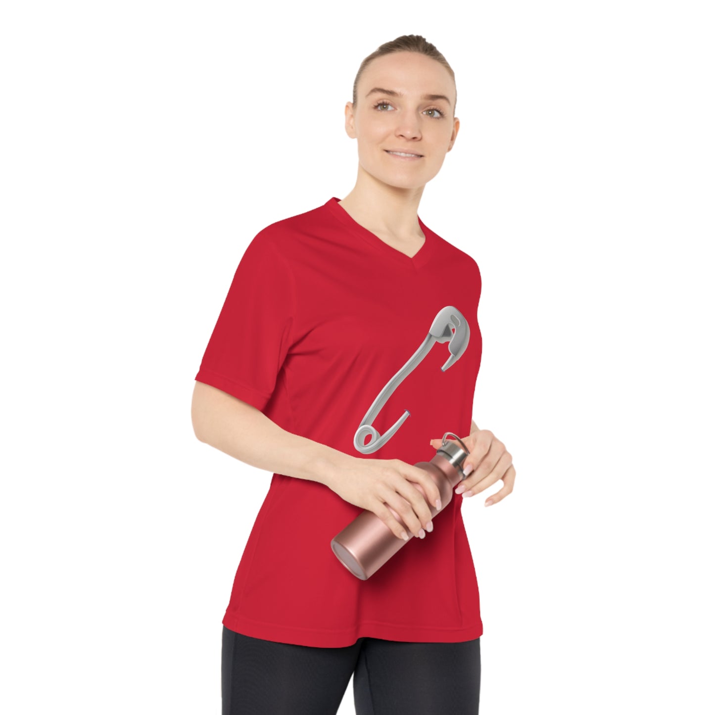 Women’s Performance V-Neck T-Shirt - Safety Pin Design for Active Lifestyle