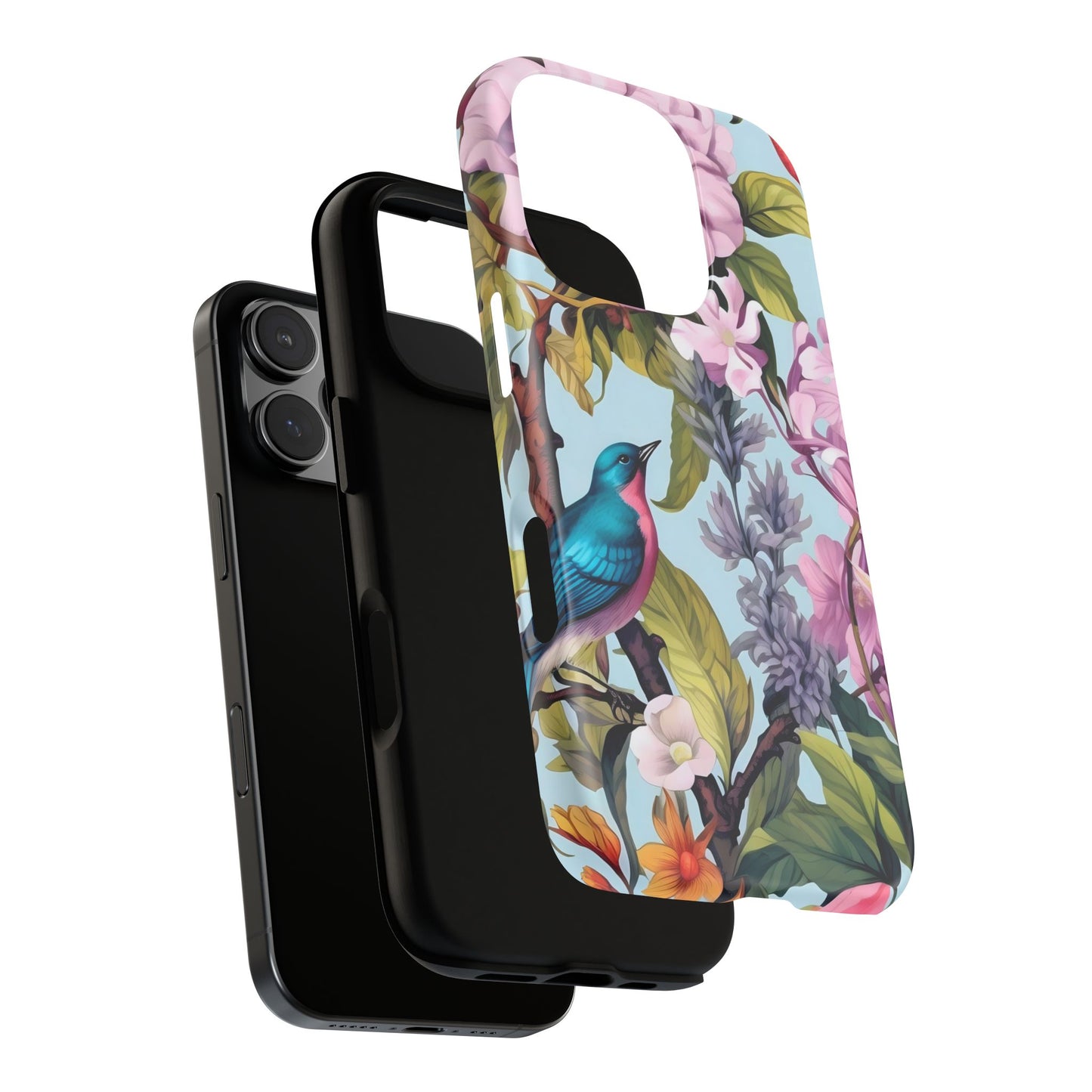 Floral Phone Case with Birds, Tough Cases for Nature Lovers, Stylish Phone Accessories, Unique Gifts for Her, Cute Tech Protector