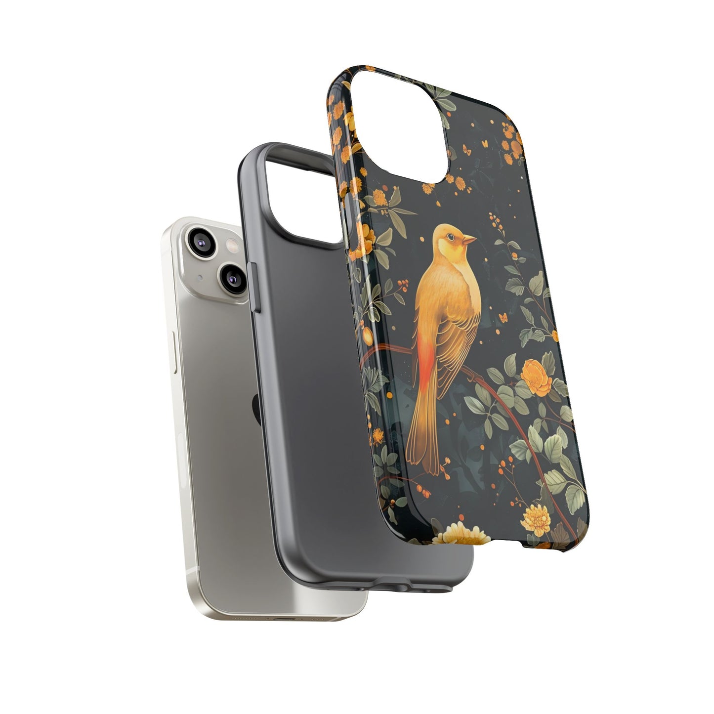 Floral Phone Case, Tough Cases with Bird Design, Nature Lover Gift, Stylish Protection, Birthday Present, Floral Phone Cover