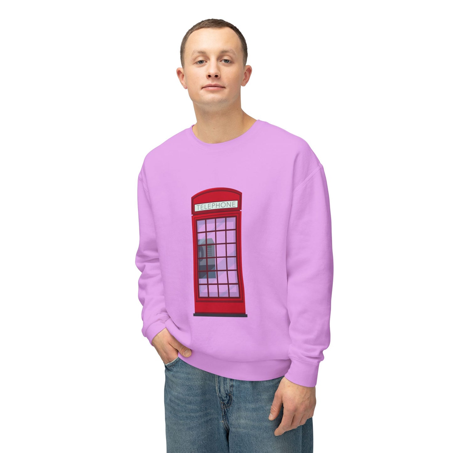 Unisex Lightweight Crewneck Sweatshirt - Iconic British Public Telephone - Classic Red Phone Box