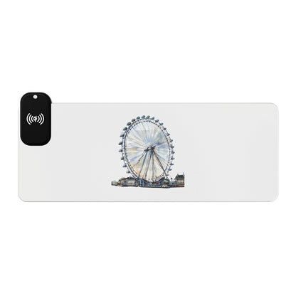 London Eye Ferris Wheel - LED Wireless Charging Gaming Mouse Pad, Illuminated Desk Accessory for Gamers, Perfect Gift for Tech Lovers, Decorative Gaming Setup