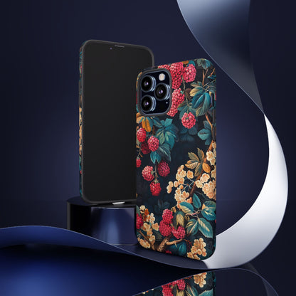 Floral Phone Case with Berry Design, Durable Phone Cover, Floral Print, Gift for Plant Lovers, Nature-Inspired Accessory