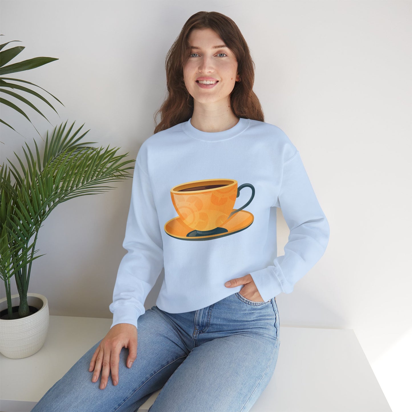 Unisex Heavy Blend™ Crewneck Sweatshirt - Elegant British Tea Cup - Classic Tea Time Style