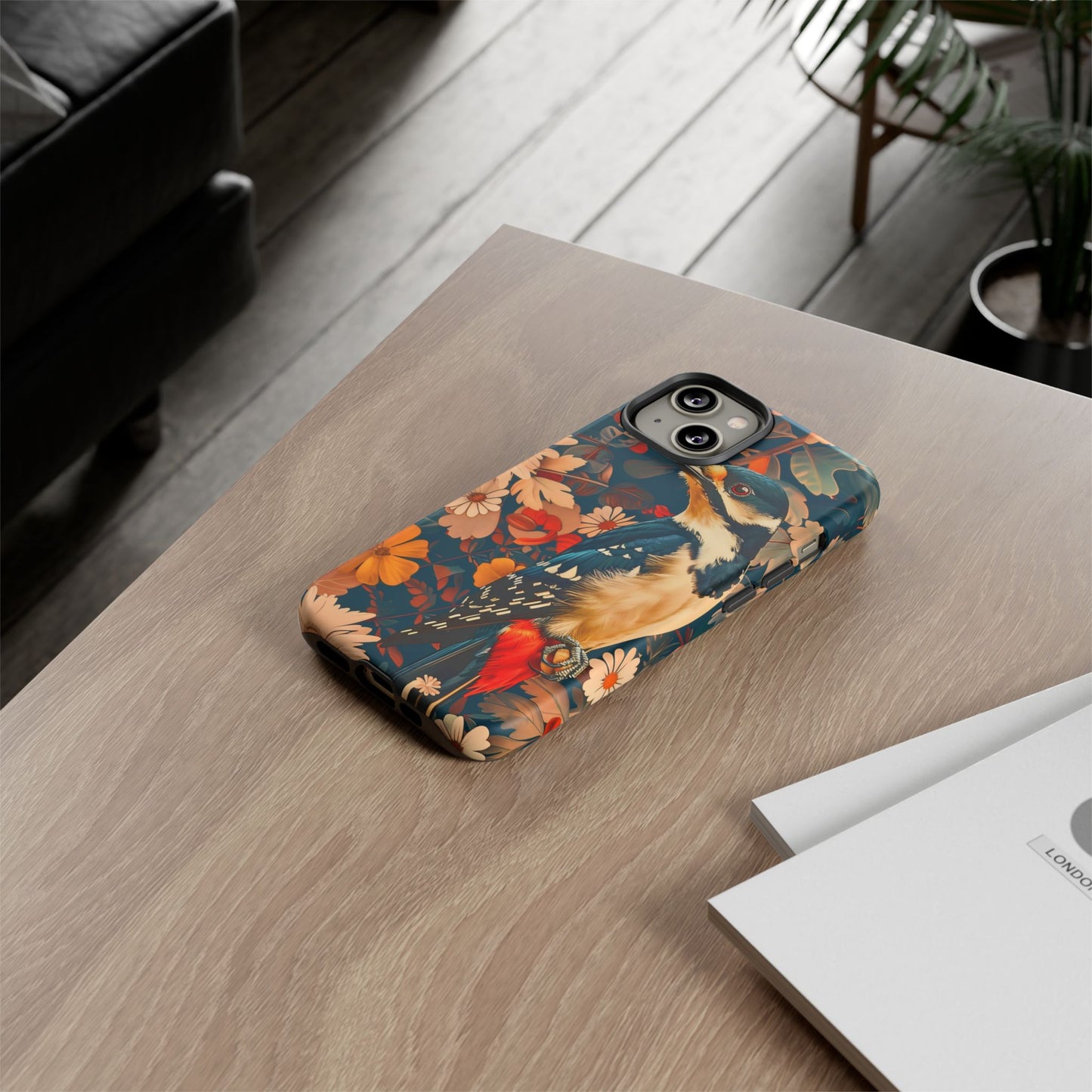 Artistic Bird Phone Case, Unique Tough Cases for Nature Lovers, Floral Design, Cute Gift, Customized Phone Accessories