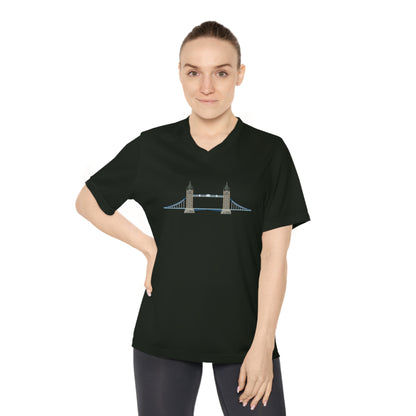 Women's Performance V-Neck T-Shirt - London Landmark - London's Classy Bridge