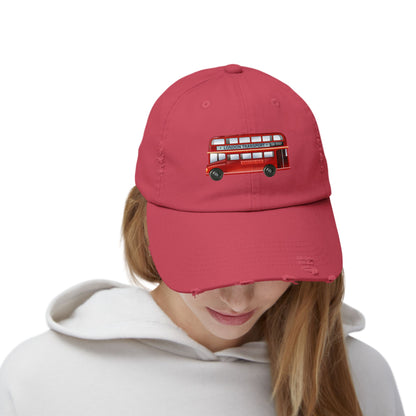 Vintage London Bus Cap, Unisex Distressed Cap, Travel Hat, Gift for Travelers, Summer Accessory, Adventure Headwear