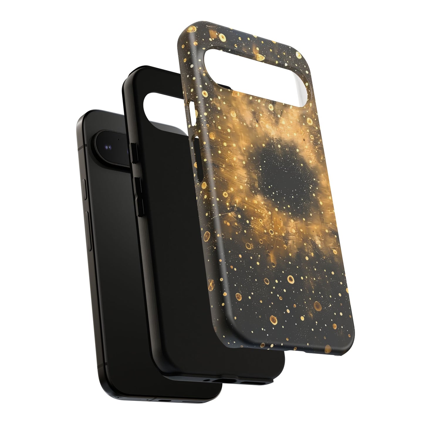 Stylish Phone Case with Golden Galaxy Design, Tough Phone Cover, Trendy Mobile Accessory, Gift for Space Lovers, Protective Phone Shell