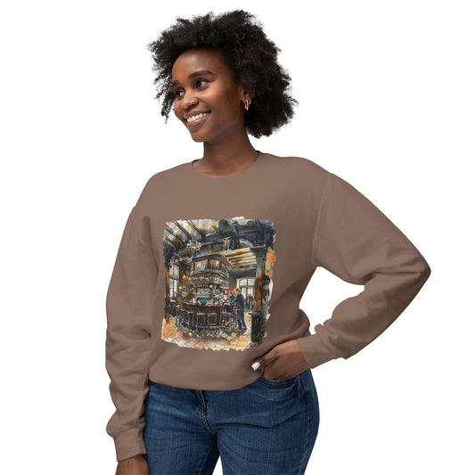 Unisex Lightweight Crewneck Sweatshirt - Cozy Nights in a British Pub