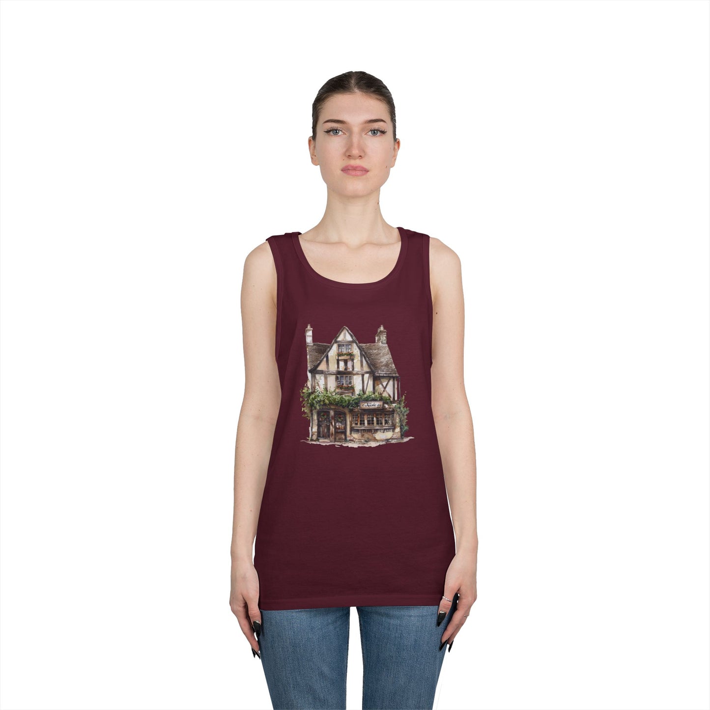 Unisex Heavy Cotton Tank Top - Rustic Vintage England House Artwork