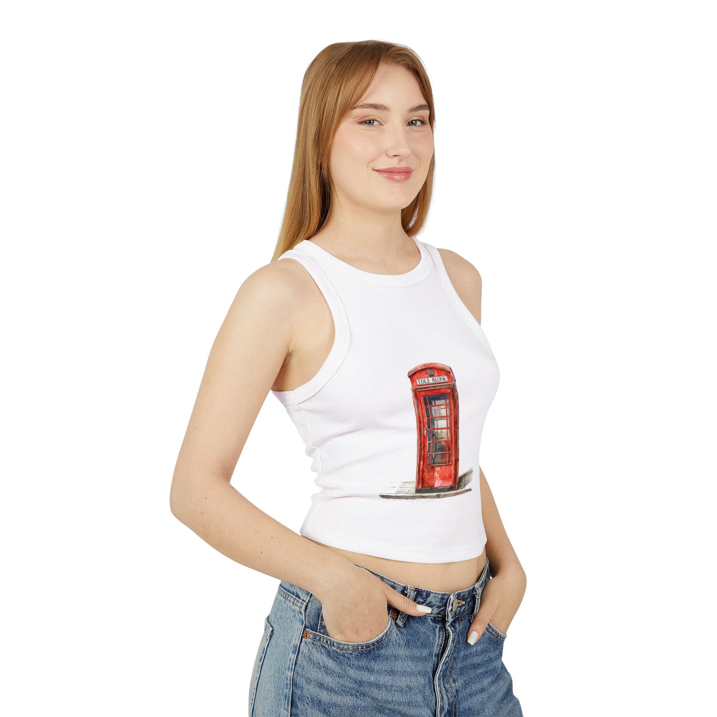 Women's Micro Rib Racer Tank Top - Iconic British Red Telephone Booth Design