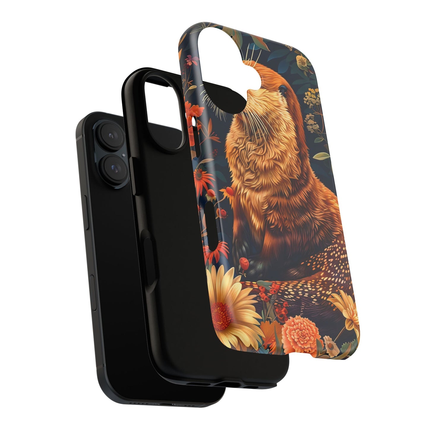 Otter Phone Case, Floral Otter Design, Tough Phone Cover, Nature Lover Gift, Cute Animal Accessories