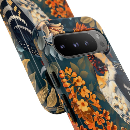 Tough Cases: Floral Bird Phone Case, Vintage Style Cover, Nature Lover Gift, Botanical Design, Spring Inspire Fashion