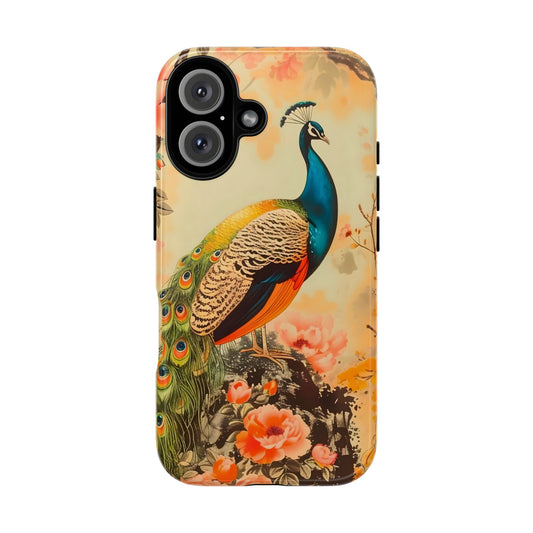 Peacock Phone Case, Tough Phone Cover, Unique Phone Accessory, Floral Design, Gift for Bird Lovers, Spring Decor