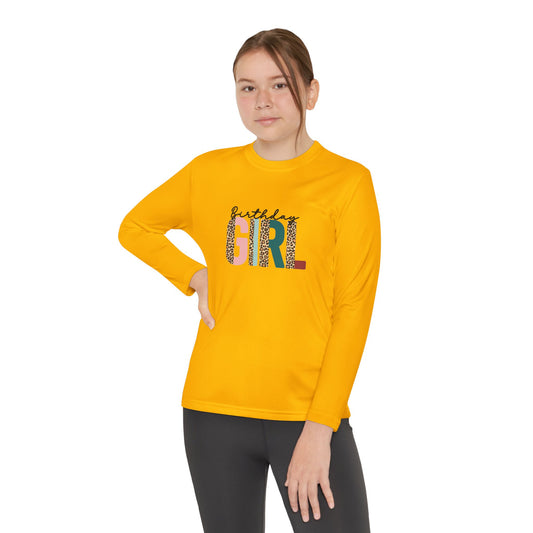 Youth Long Sleeve Tee - Leopard Print Birthday Girl Design for Sublimation - Fun and Stylish Celebration Shirt