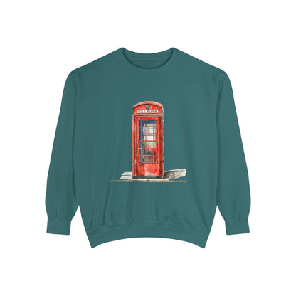 Unisex Garment-Dyed Sweatshirt All Day Wear - Iconic British Public Telephone