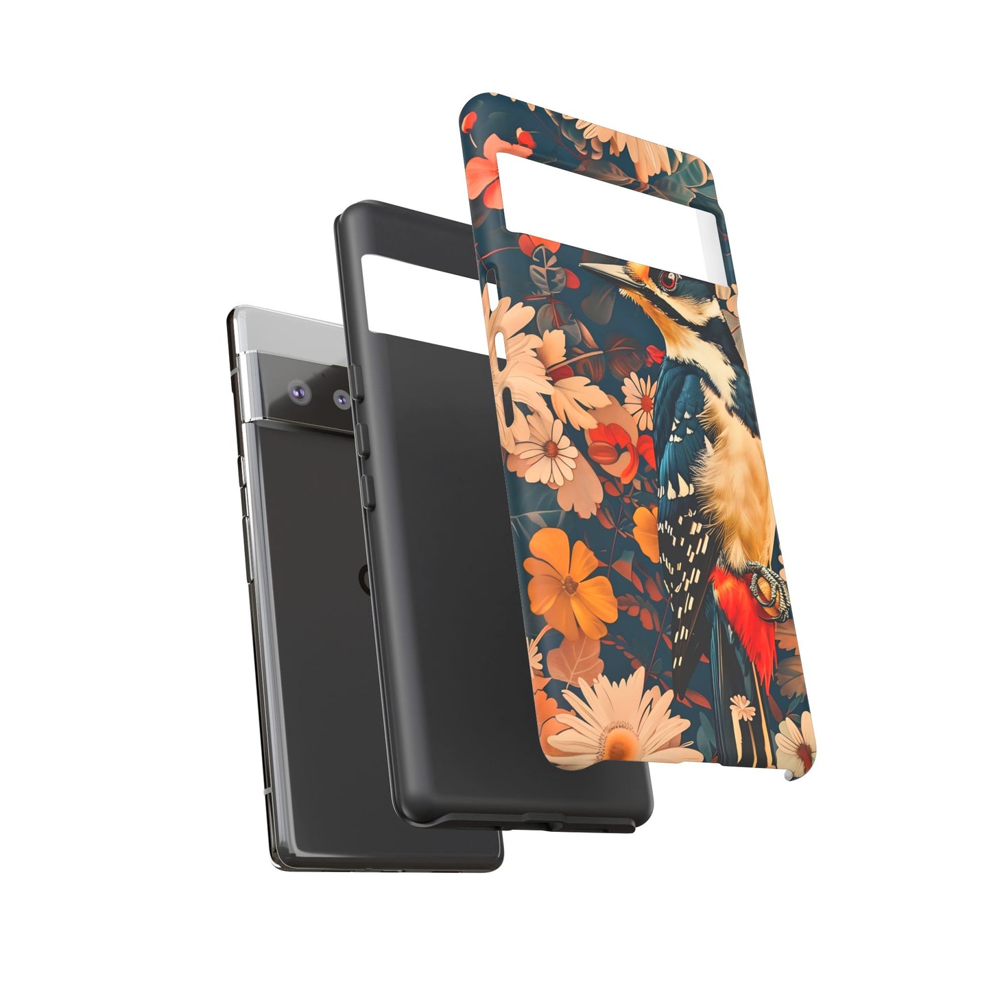 Artistic Bird Phone Case, Unique Tough Cases for Nature Lovers, Floral Design, Cute Gift, Customized Phone Accessories