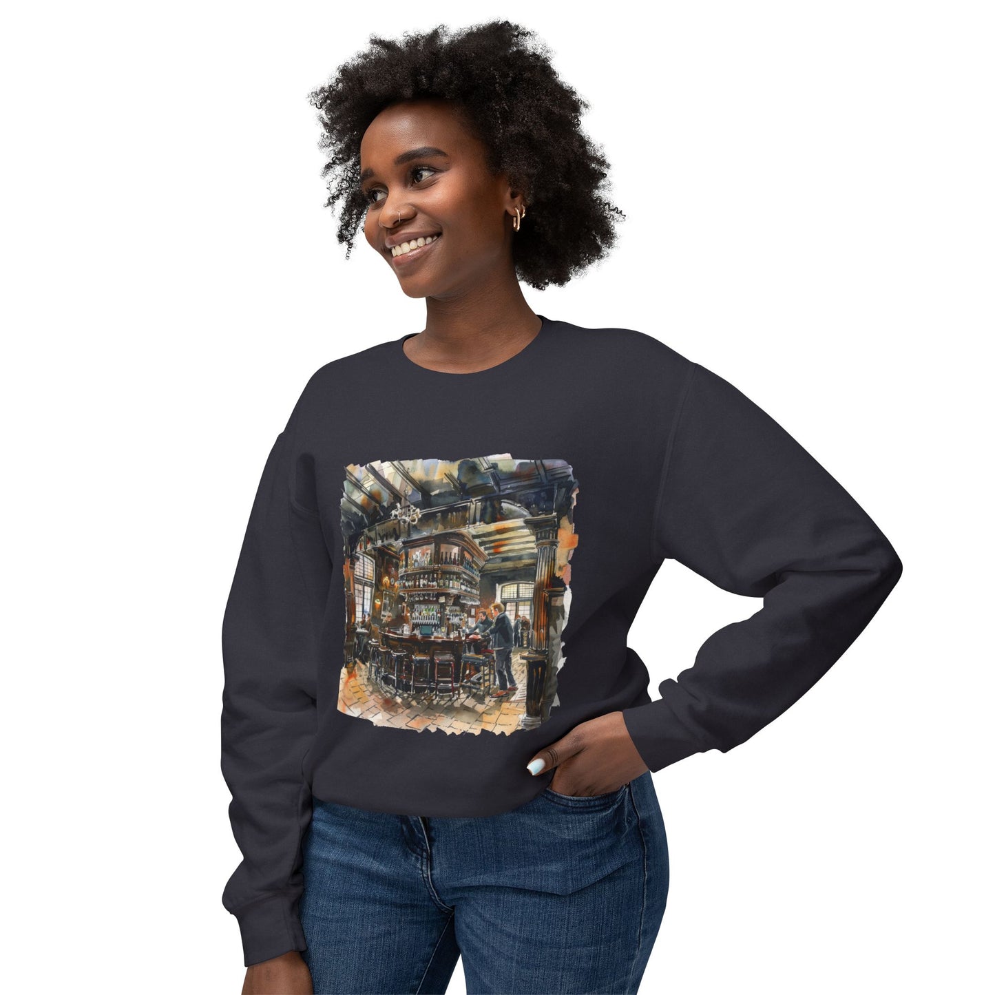 Unisex Lightweight Crewneck Sweatshirt - Cozy Nights in a British Pub