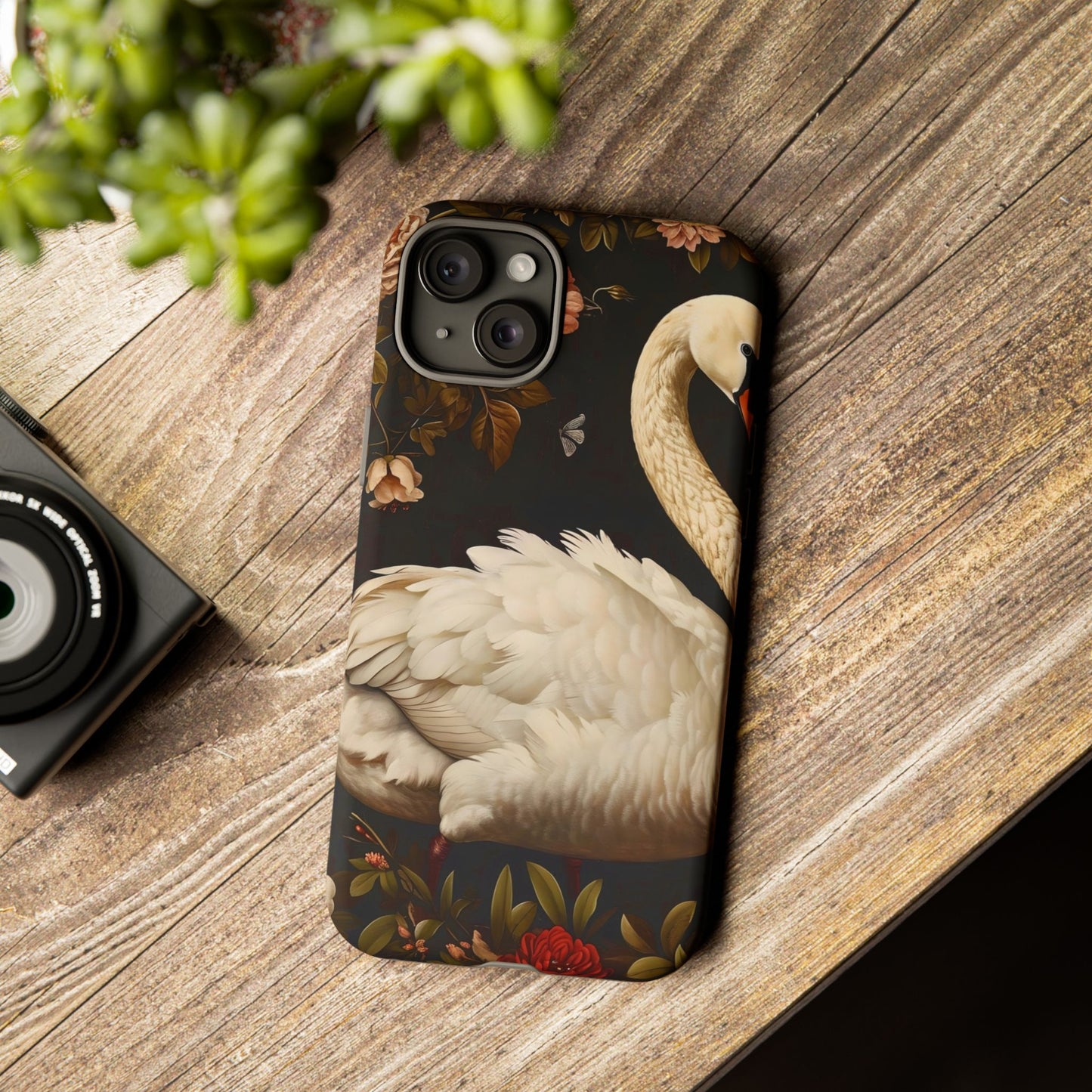 Elegant Swan Phone Case, Floral iPhone Cover, Tough Phone Case, Gift for Her, Nature Lover, Mother's Day, Birthday