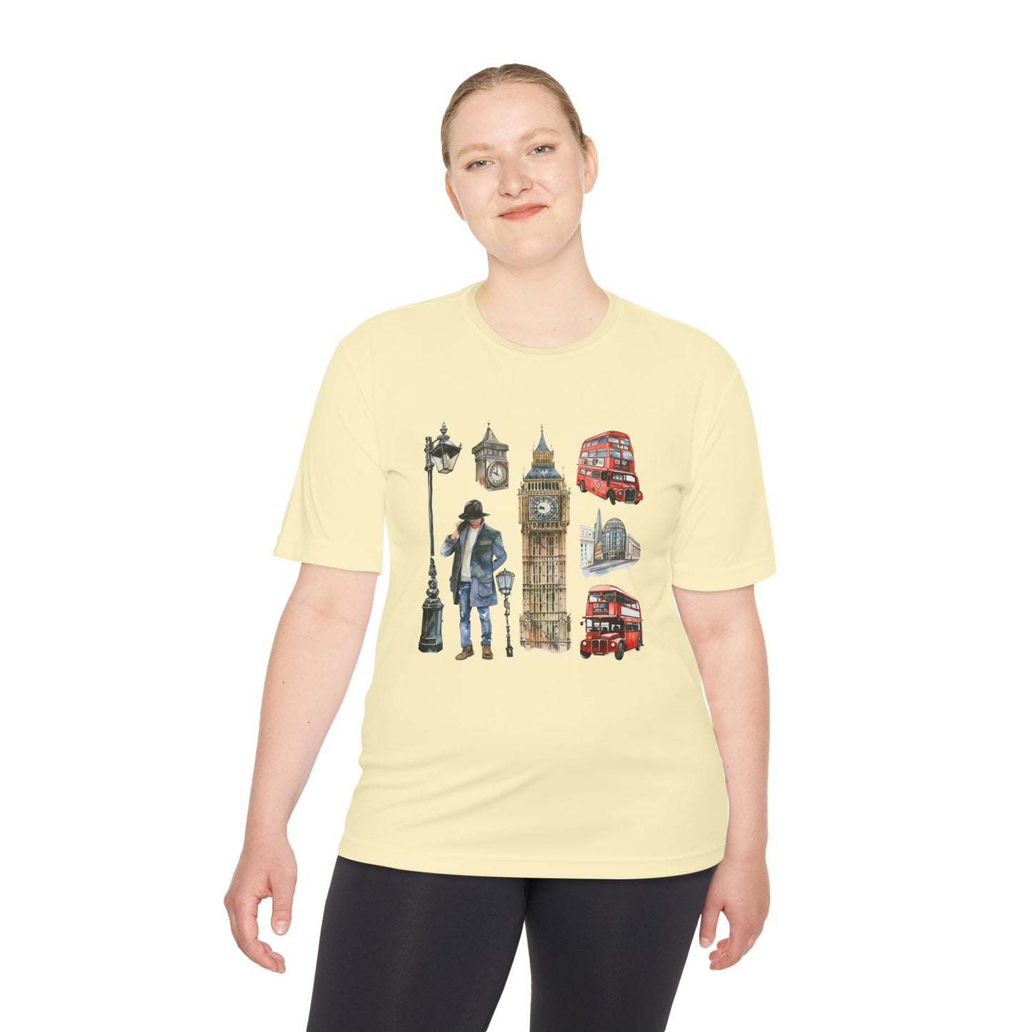 Unisex Moisture Wicking Tee - Watercolor England Icons Wall Art
