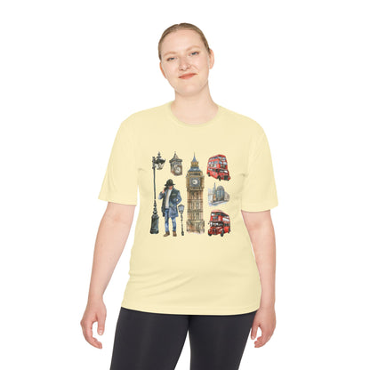 Unisex Moisture Wicking Tee - Watercolor England Icons Wall Art
