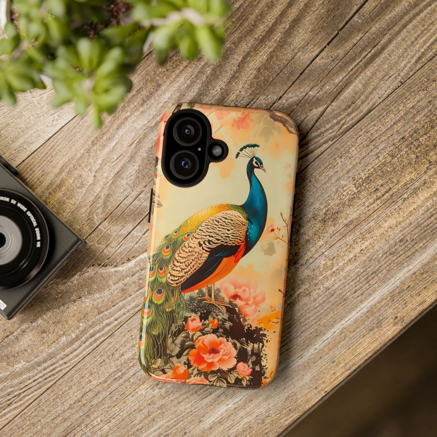 Peacock Phone Case, Tough Phone Cover, Unique Phone Accessory, Floral Design, Gift for Bird Lovers, Spring Decor