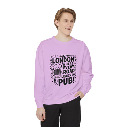 Unisex Garment-Dyed Sweatshirt Luxurious - London's Pub leading Roads