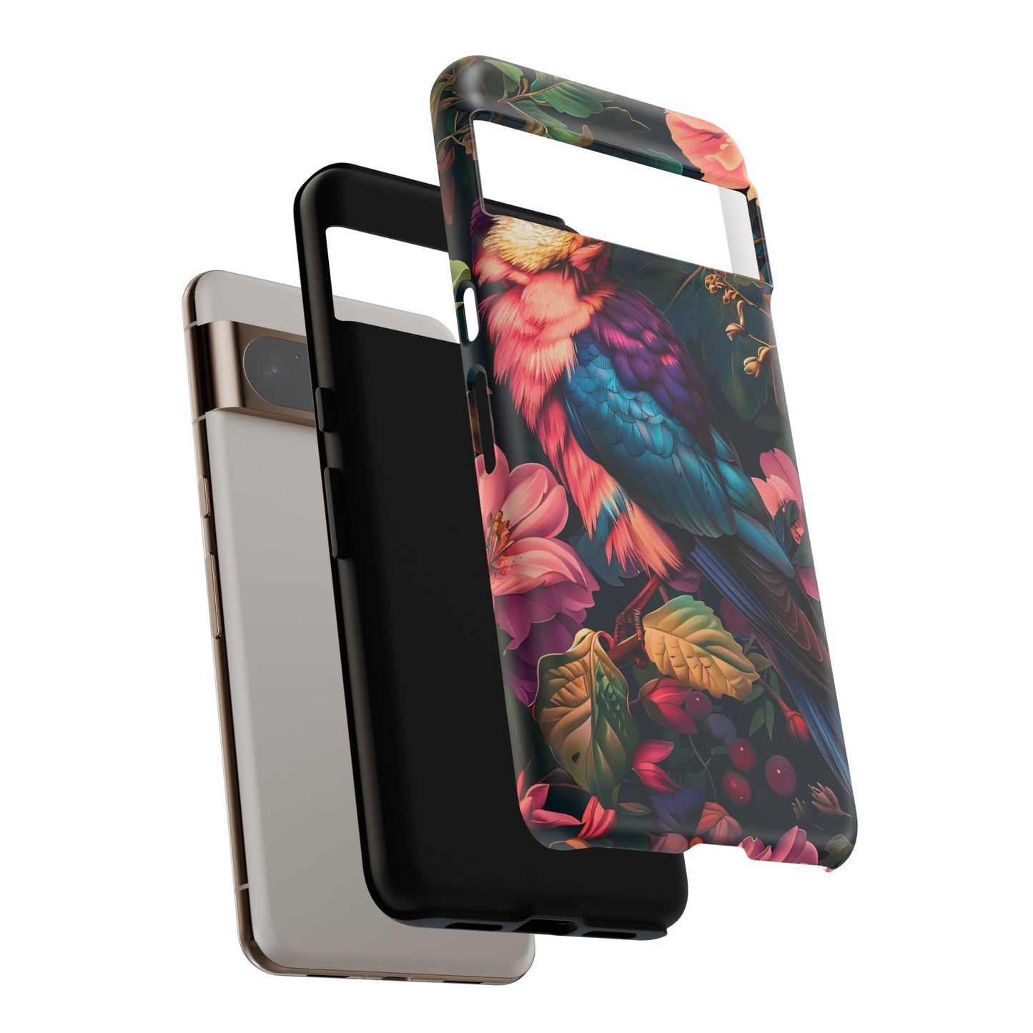 Vibrant Phone Case, Tropical Bird Design, Tough Phone Cover, Floral Tech Accessory, Gift for Nature Lovers