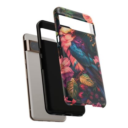 Vibrant Phone Case, Tropical Bird Design, Tough Phone Cover, Floral Tech Accessory, Gift for Nature Lovers
