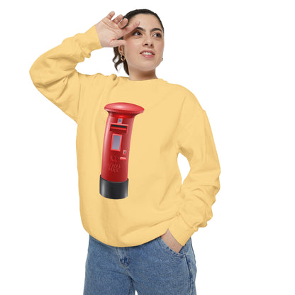 Unisex Garment-Dyed Sweatshirt - Classic UK Royal Mailbox Design - British Postbox Icon