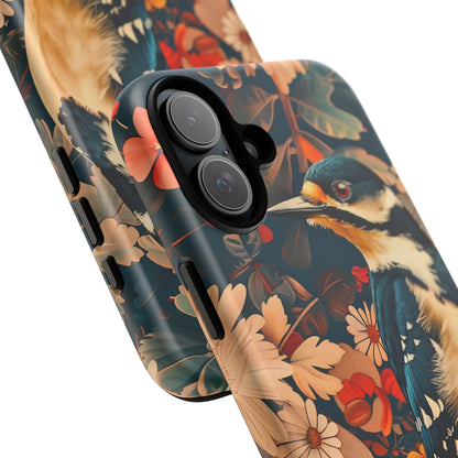 Artistic Bird Phone Case, Unique Tough Cases for Nature Lovers, Floral Design, Cute Gift, Customized Phone Accessories