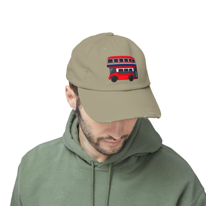 Vintage London Bus Cap, Unisex Distressed Cap, Casual Streetwear, Gift for Travelers, Retro Hat, Summer Accessory, Fun Fashion