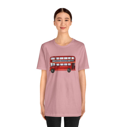 Unisex Jersey Short Sleeve Tee - London Transport English Bus - Iconic Red Double-Decker