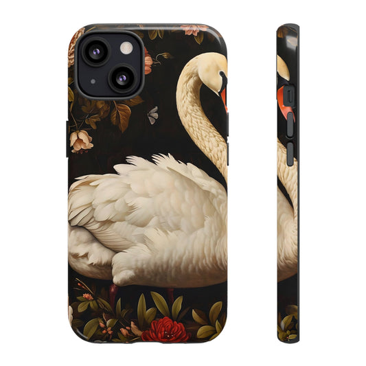 Elegant Swan Phone Case, Floral iPhone Cover, Tough Phone Case, Gift for Her, Nature Lover, Mother's Day, Birthday