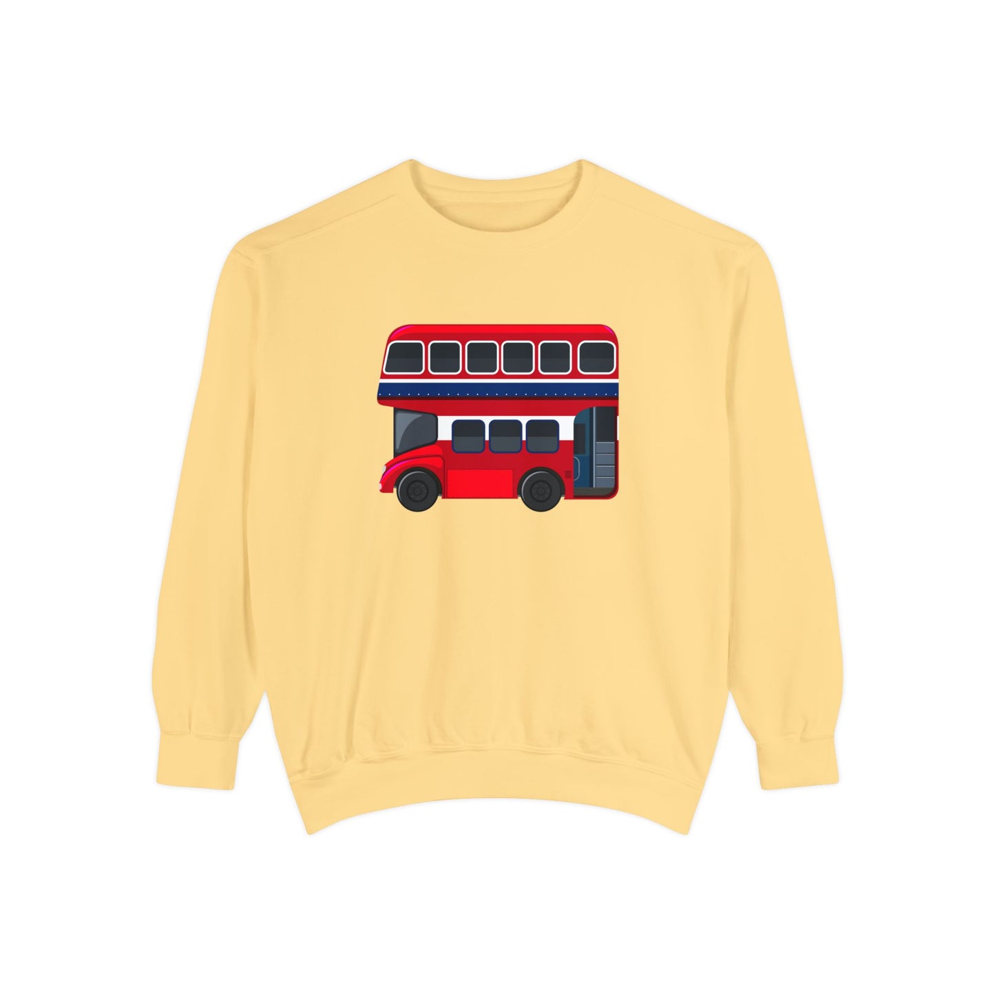 Unisex Garment-Dyed Sweatshirt Versatile - London Transport Red Double-Decker Bus