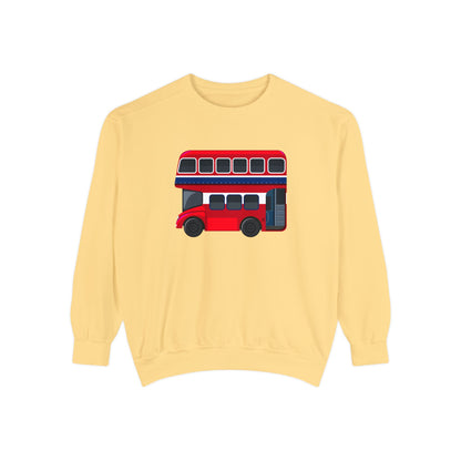 Unisex Garment-Dyed Sweatshirt Versatile - London Transport Red Double-Decker Bus