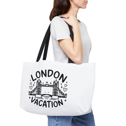 London Vacation Weekender Tote Bag, Travel Tote, Beach Bag, Stylish Carryall, Gift for Travelers, Summer Essentials