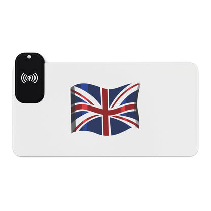 Waving Union Jack Flag - LED Gaming Mouse Pad with Wireless Charging - Energize Your Gaming Setup, Desk Decor, Office Accessory, Gift for Gamers, Gaming