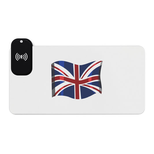 Waving Union Jack Flag - LED Gaming Mouse Pad with Wireless Charging - Energize Your Gaming Setup, Desk Decor, Office Accessory, Gift for Gamers, Gaming