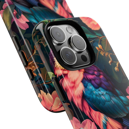 Vibrant Phone Case, Tropical Bird Design, Tough Phone Cover, Floral Tech Accessory, Gift for Nature Lovers