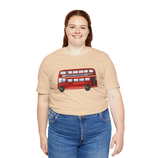 Unisex Jersey Short Sleeve Tee - London Transport English Bus - Iconic Red Double-Decker
