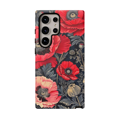 Floral Phone Case with Artistic Poppies, Tough Cases, Flower Design, Nature Lover Gift, Customizable Mobile Cover, Stylish Phone Accessories