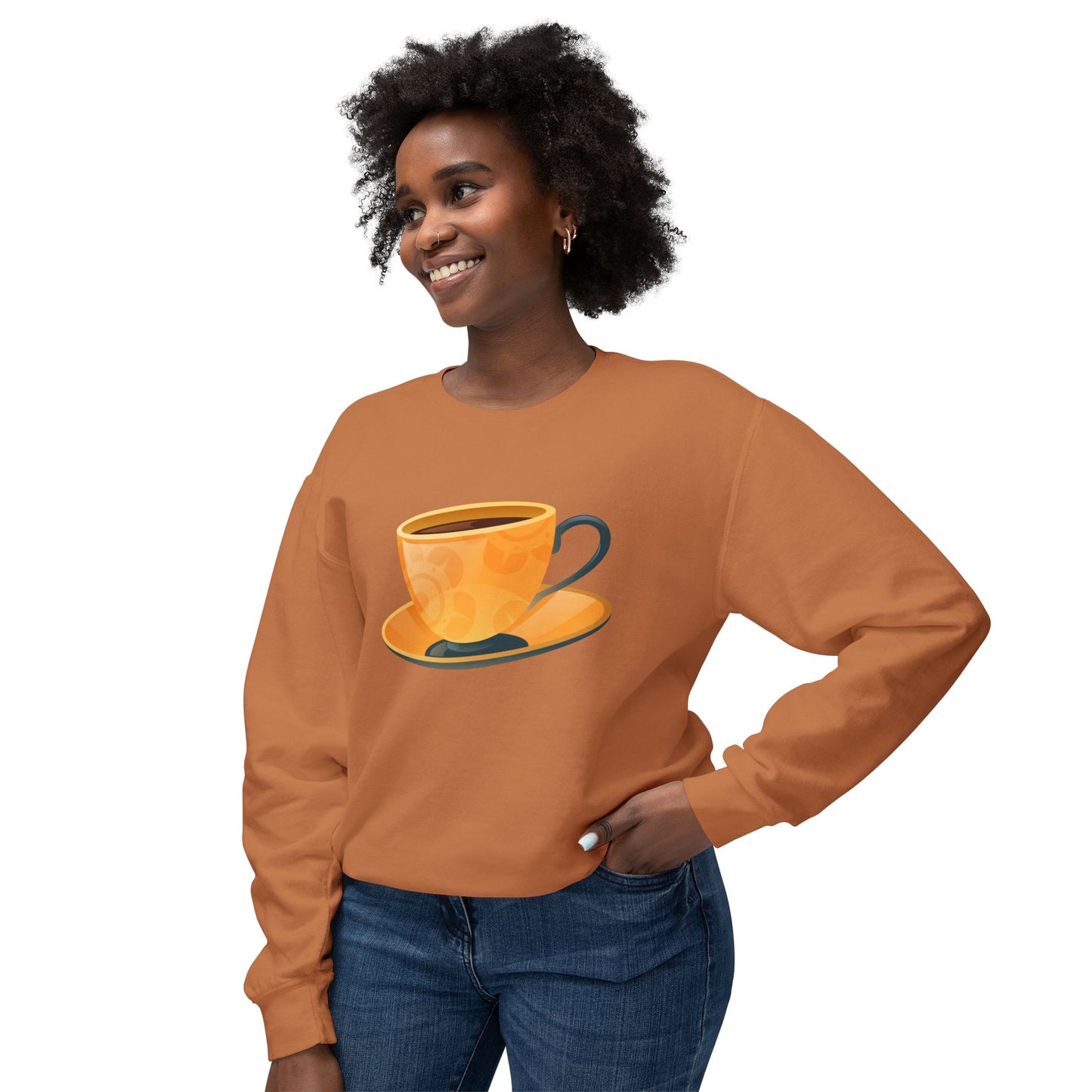 Unisex Lightweight Crewneck Sweatshirt - Elegant British Tea Cup - Classic Tea Time Style
