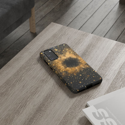 Stylish Phone Case with Golden Galaxy Design, Tough Phone Cover, Trendy Mobile Accessory, Gift for Space Lovers, Protective Phone Shell