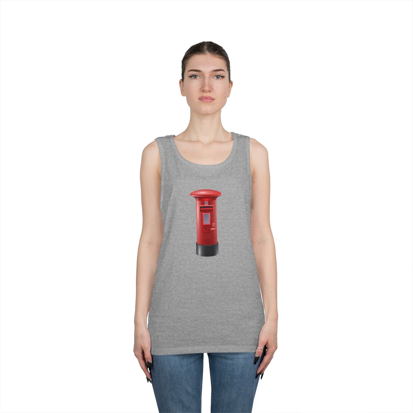 Unisex Heavy Cotton Tank Top - Classic UK Royal Mailbox Design - British Postbox Icon