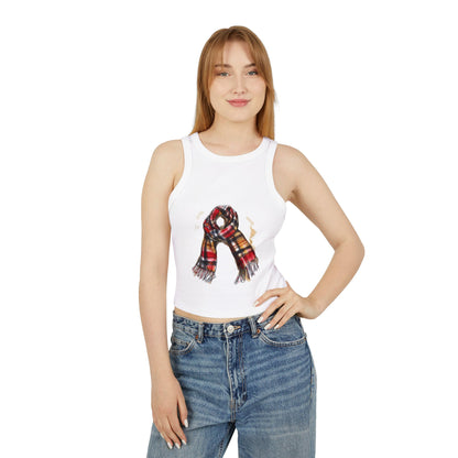 Women's Micro Rib Racer Tank Top - Plaid British Scarf - Timeless Style and Classic Elegance