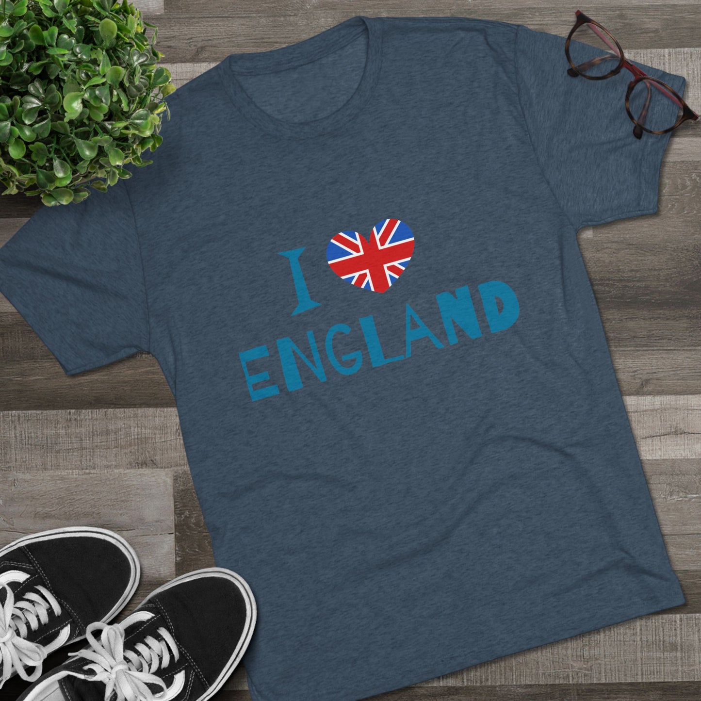 I Love England - Union Jack Heart Trendy Unisex Tri-Blend Crew Tee