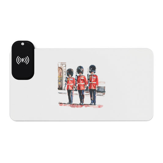 he Trio of Guards – Royal British Soldiers - LED Gaming Mouse Pad with Wireless Charging, Desk Accessory for Gamers, Gift for Streamers, Gaming Setup Decor, Unique Mouse Pad Design