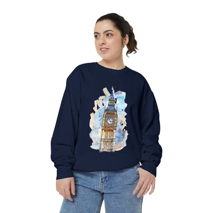 Unisex Garment-Dyed Sweatshirt - London Calling: Iconic Clock Tower