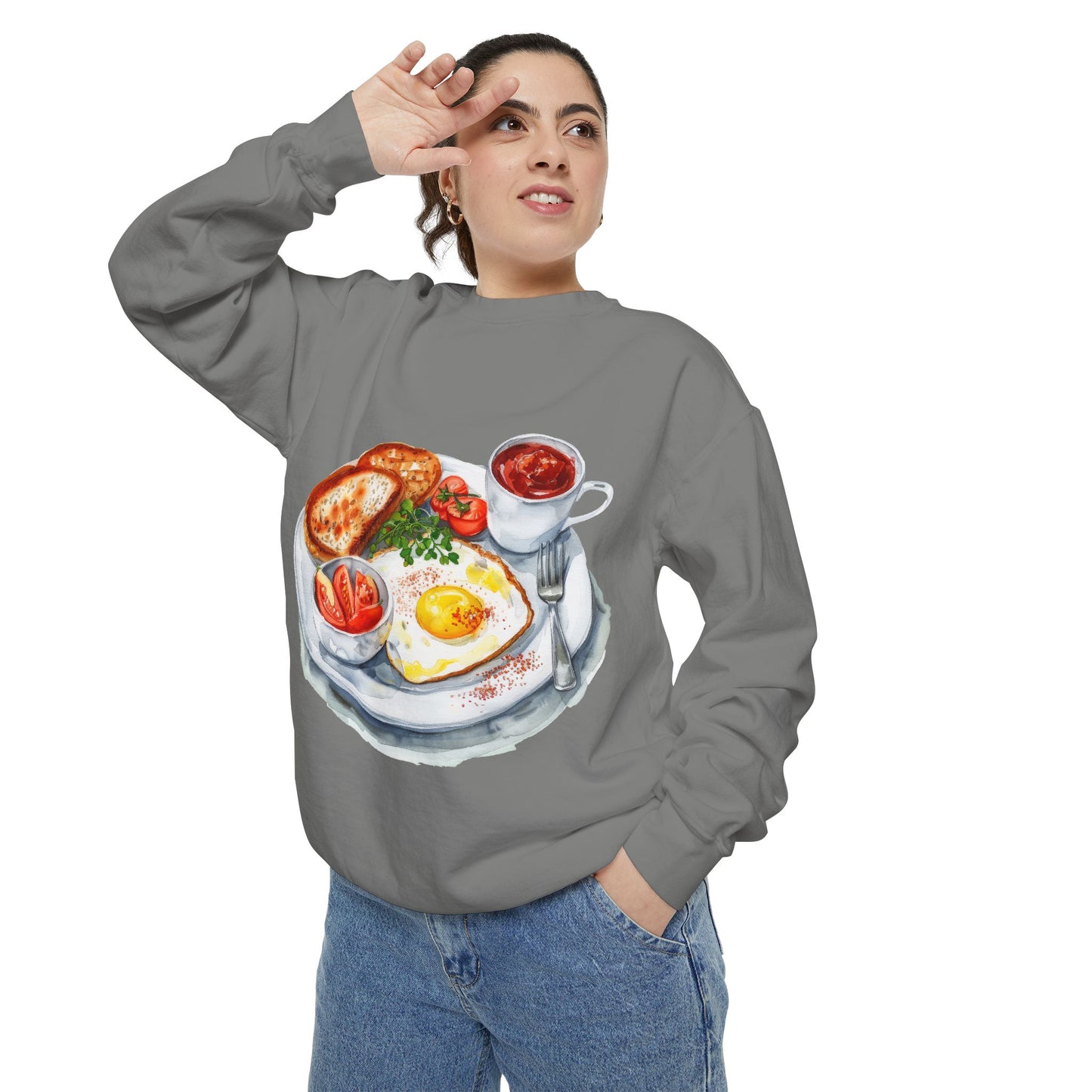 Unisex Garment-Dyed Sweatshirt - Iconic British Royal Breakfast and Foods