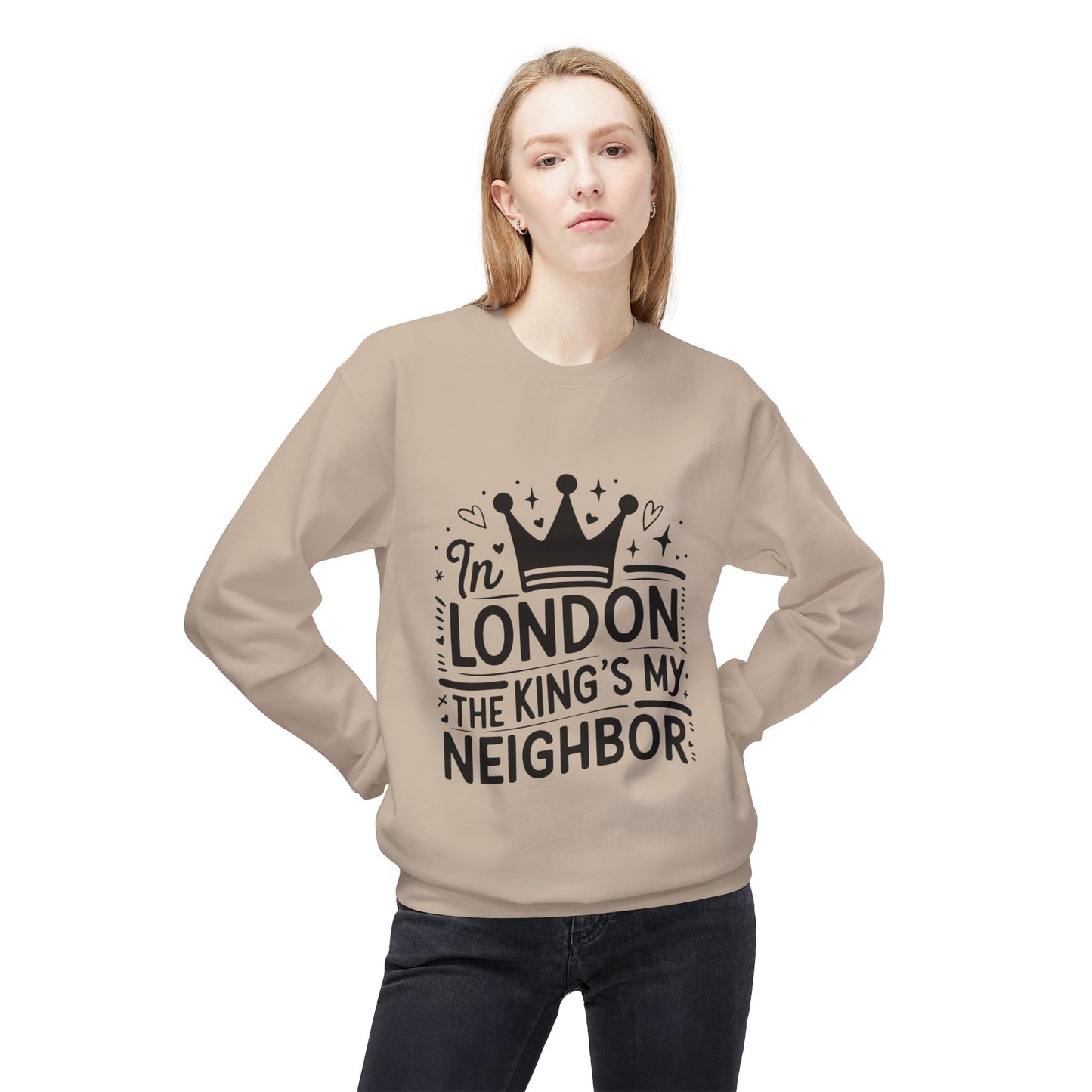 Unisex Midweight Softstyle Fleece Crewneck Sweatshirt - In London King's my Neighbour